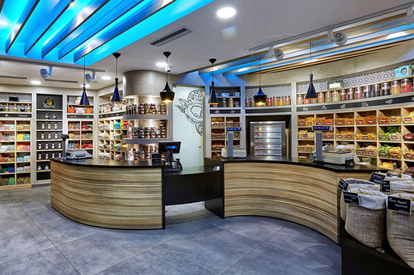 小面積干果店內(nèi)部貨架擺放裝修效果圖